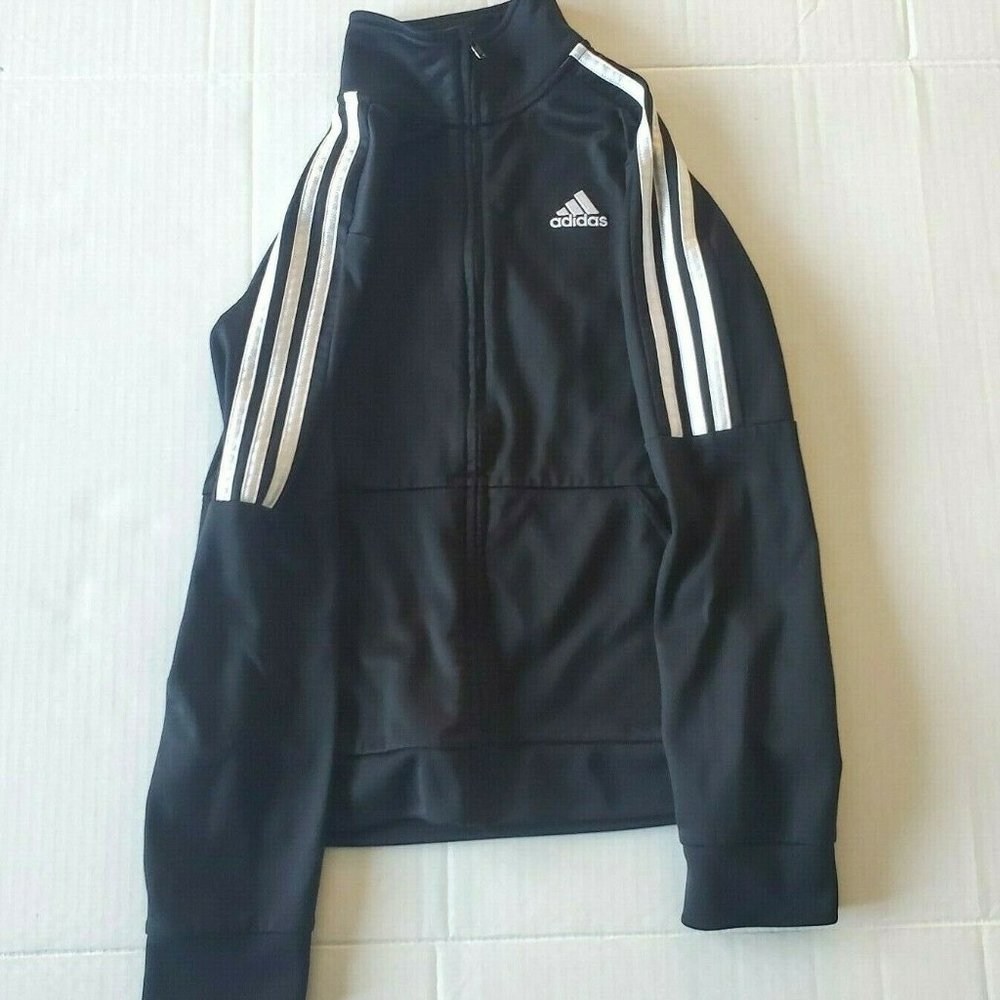 ADIDAS Essentials 3 Stripe Track Jacket Unisex Size 10/12 Black & White Full Zip
